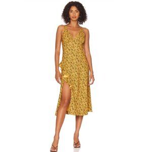 NWT Rhode Irvetta V Neck Side Slit Ruffle Dress Floral Trellis Wheat Size Small